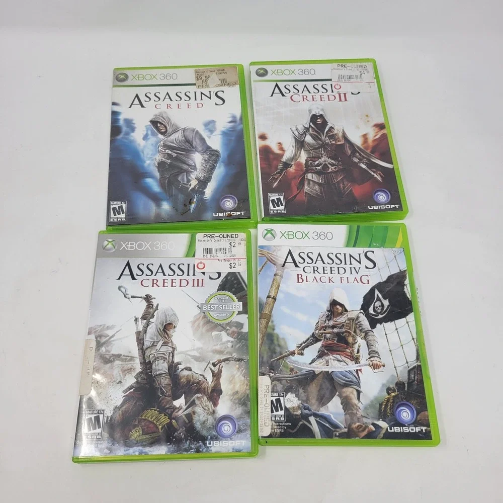 Xbox 360 Game Lot Bundle - Assassin's Creed 1, 2, 3, 4 - Black Flag Disc Missing